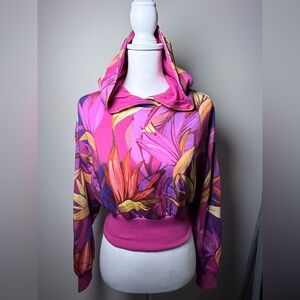 Adidas x FARM Rio Floral Crop Hoodie Pink Tropical XS NWT